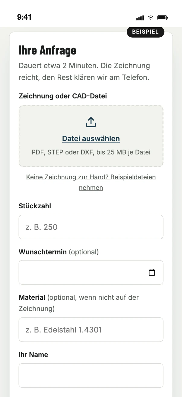 Dieselbe Beispiel-Webseite auf dem Handy