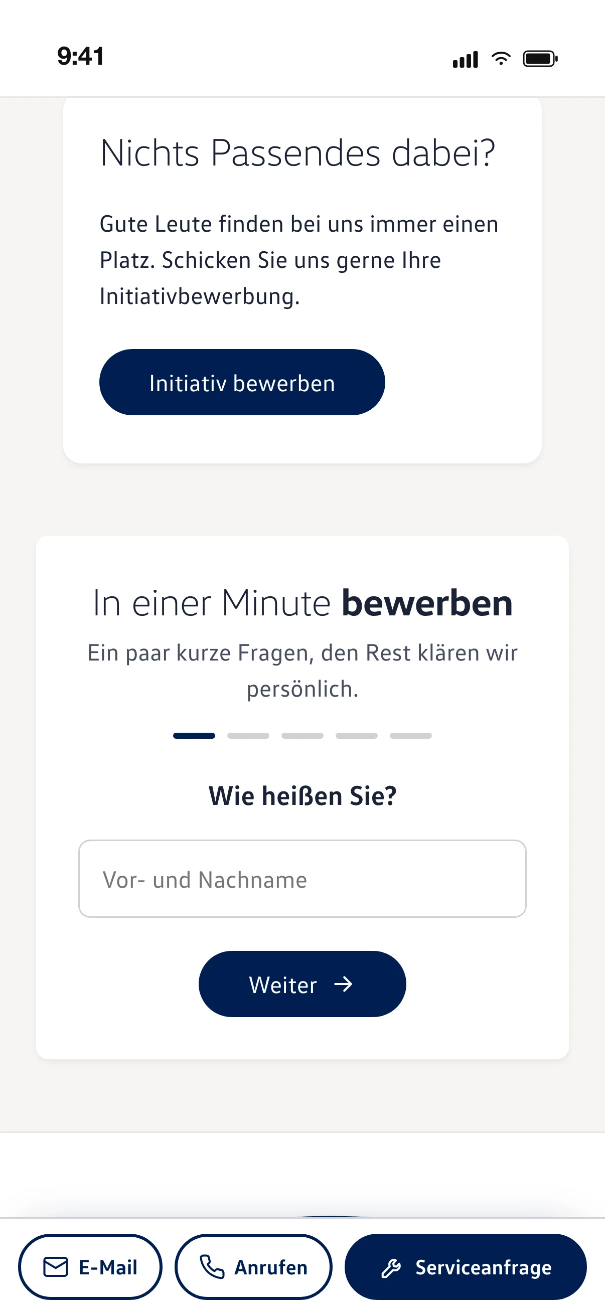 Bewerbung in einer Minute auf der Karriereseite des Autohauses Dröge, auf dem Handy