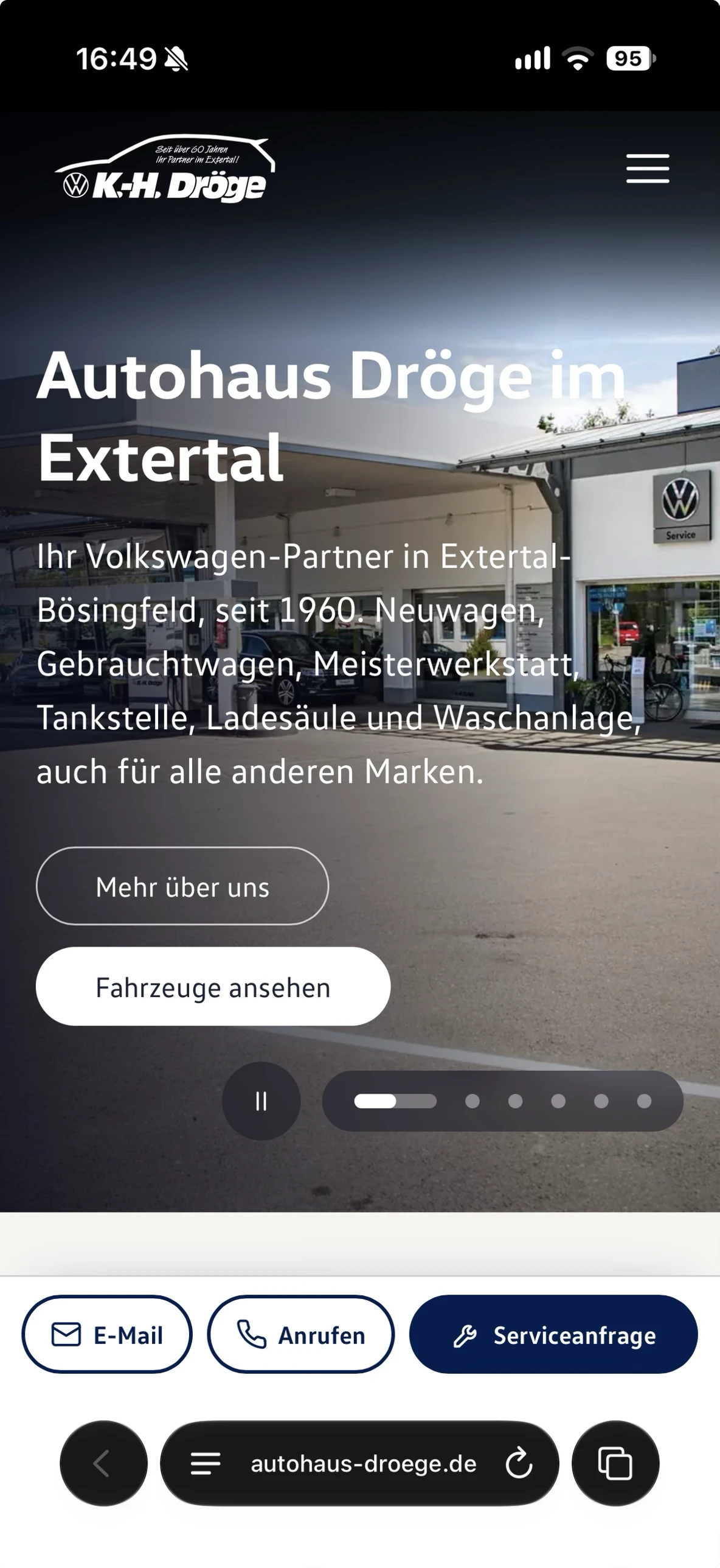 Webseite des Autohauses Dröge auf dem Handy (Kundenprojekt, Umsetzung extern beauftragt)