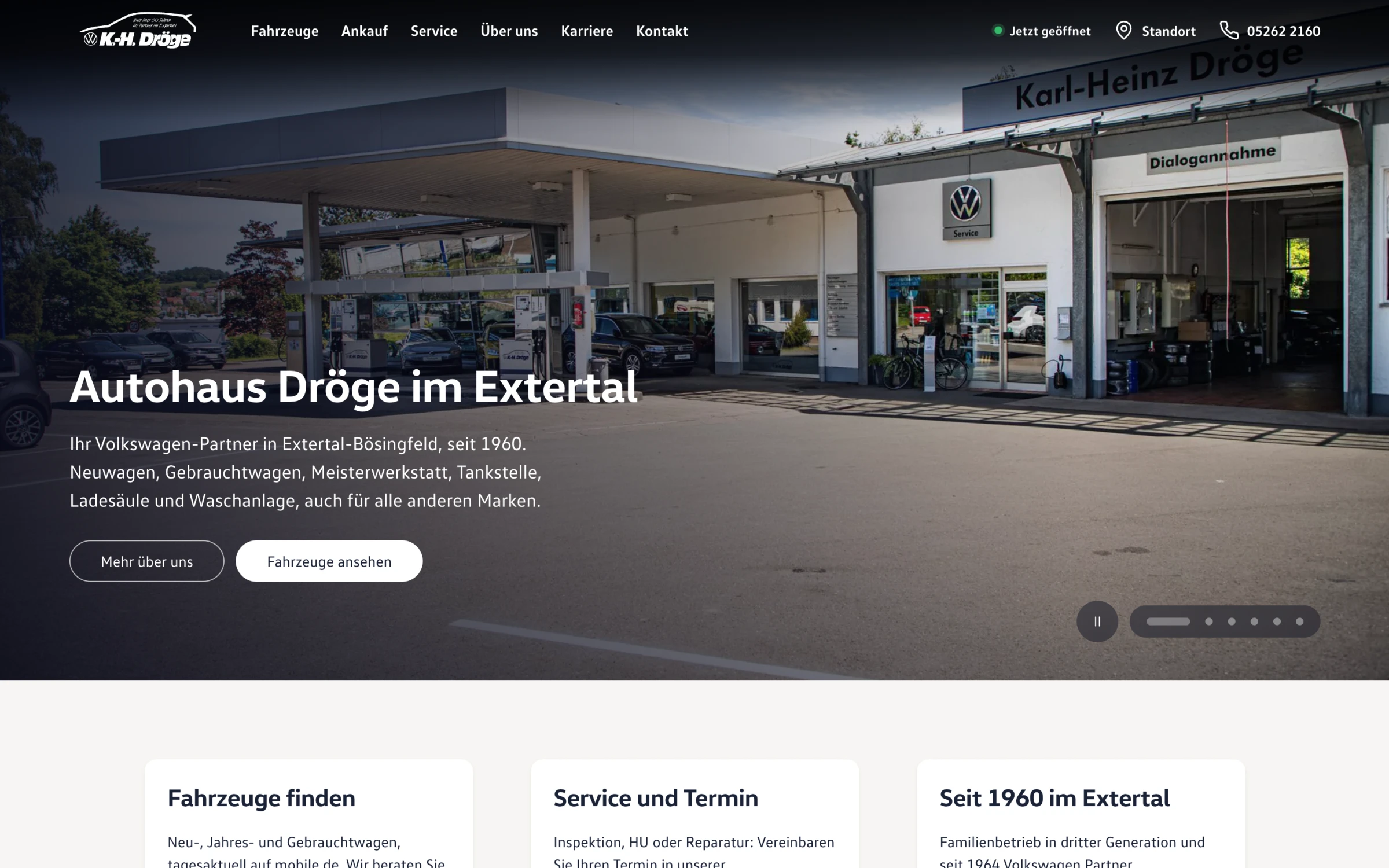 Startseite des Autohauses Dröge nach dem Umbau