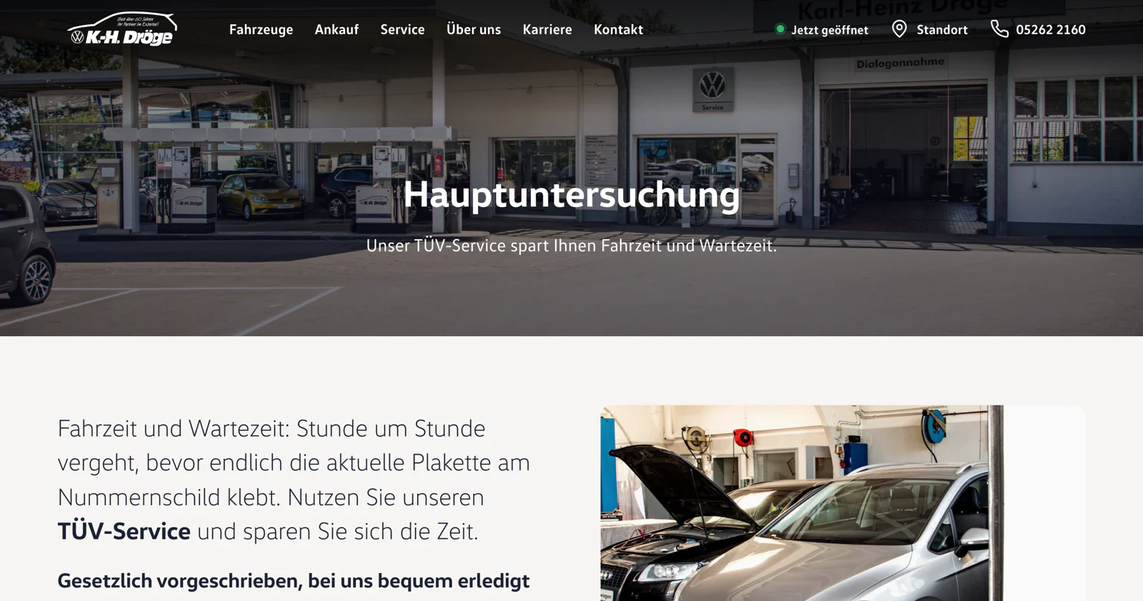 Seite „Eine Seite je Leistung“ des Autohauses Dröge nach dem Umbau